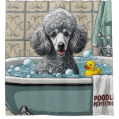 プードルスロッピースリーピーカワイイおもしろい シャワーカーテン (正面)