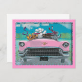 プードルズインピンクキャデラックレトロプリント招待状 招待状 (正面/裏面)