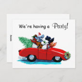 プードルズクリスマスヴィンテージカーアートプリント シーズンカード (正面/裏面)