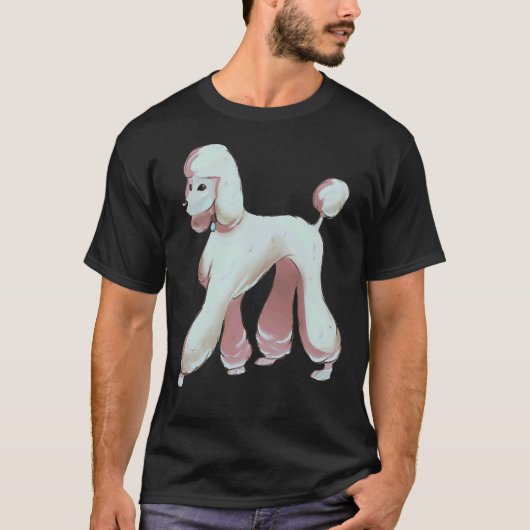 プードルデザイン独身のホワイト Tシャツ (正面)