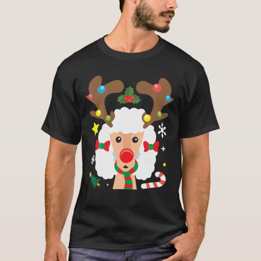 プードルトナカイおもしろいアキュート犬ママパパクリスマスG Tシャツ (正面)