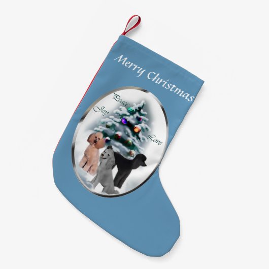 プードルトリオクリスマス スモールクリスマスストッキング (正面 (吊り時))