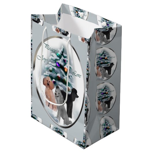 プードルトリオクリスマス ミディアムペーパーバッグ (正面アングル)