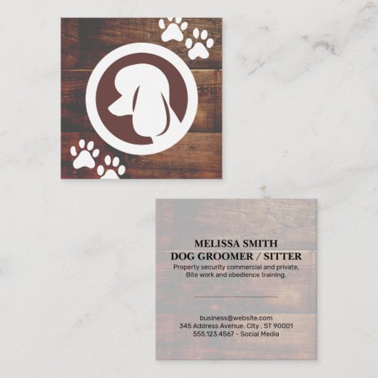 プードルドッグアイコン | ポーズ | 木板 スクエア名刺 (正面/裏面)