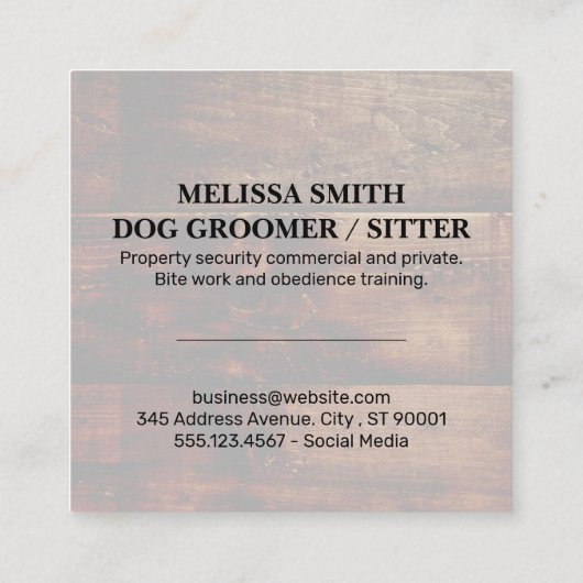 プードルドッグアイコン | ポーズ | 木板 スクエア名刺 (裏面)