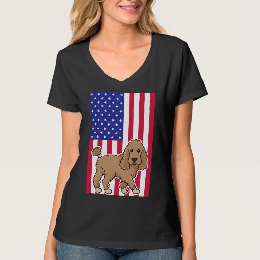 プードルドッグアメリカ国旗 Tシャツ (正面)