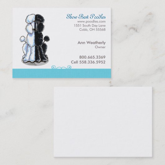 プードルドッグアートペットビジネスブルー名刺 名刺 (正面/裏面)