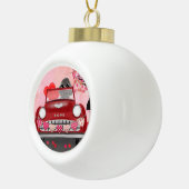 プードルドッグカーとハートバレンタイン セラミックボールオーナメント (右)
