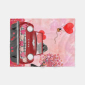 プードルドッグカーとハートバレンタイン フリースブランケット (正面(横))