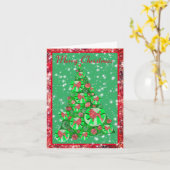 プードルドッグクリスマスツリーかわいい休日 カード (黄色い花)