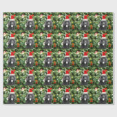 プードルドッグクリスマスツリー雪だるまレッドサンタハット ラッピングペーパー (フラット)