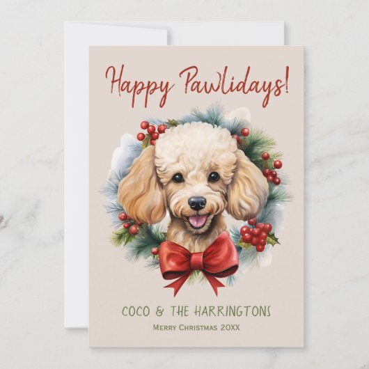 プードルドッグクリスマスハッピーパウィーデイズハウリデイズ シーズンカード (正面)