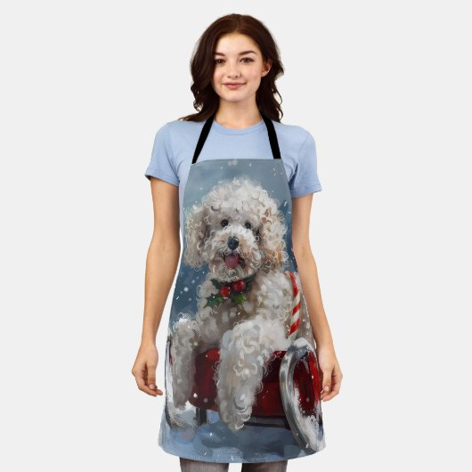プードルドッグクリスマスフェスティバル エプロン (着用した状態)
