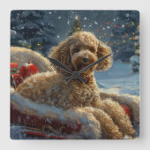 プードルドッグクリスマスフェスティバル スクエア壁時計 (正面)