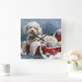 プードルドッグクリスマスフェスティバル スクエア壁時計 (ホーム)