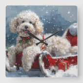 プードルドッグクリスマスフェスティバル スクエア壁時計 (正面)