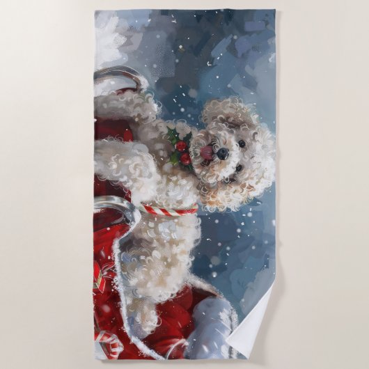 プードルドッグクリスマスフェスティバル ビーチタオル (正面)