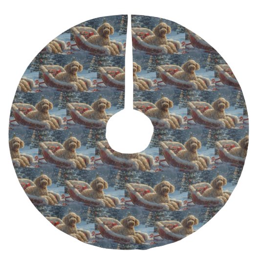 プードルドッグクリスマスフェスティバル ブラッシュドポリエステルツリースカート (正面)