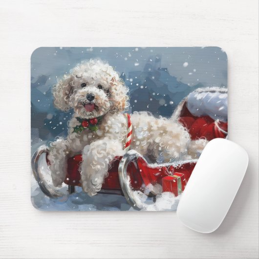 プードルドッグクリスマスフェスティバル マウスパッド (マウス)