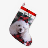 プードルドッグクリスマスホリデーストッキング スモールクリスマスストッキング (正面 (吊り時))