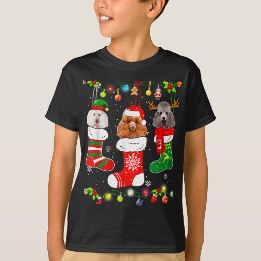 プードルドッグクリスマスライトパピープードルドッグ恋人 Tシャツ (正面)