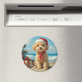 プードルドッグクリスマスヴィンテージビーチ マグネット (インサイチュ (食洗機))