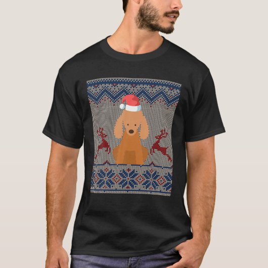 プードルドッグサンタハット醜いクリスマスセーターの贈り物 Tシャツ (正面)