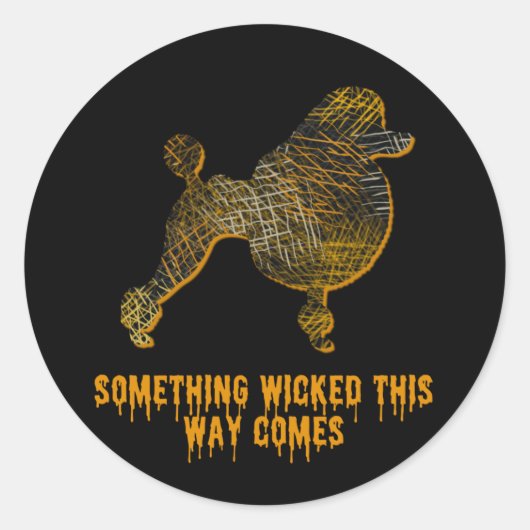 プードルドッグシルエットおもしろいハロウィーン ラウンドシール (正面)