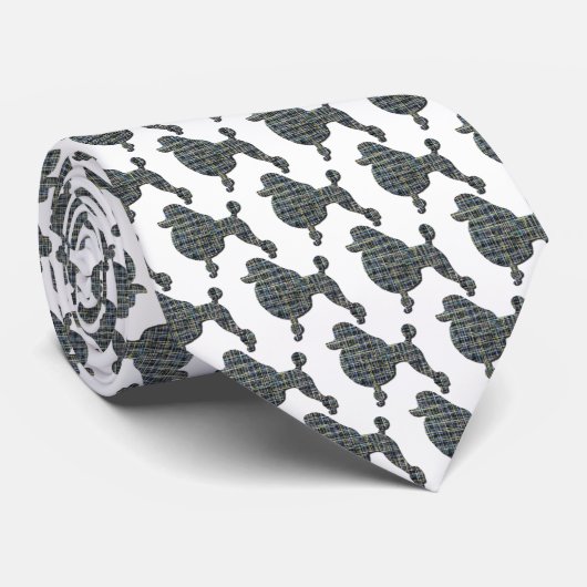 プードルドッグシルエットイエロー&ブルーネックタイ ネクタイ (ロール)