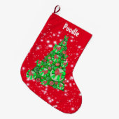 プードルドッグシルエットクリスマスビッグツリー ラージクリスマスストッキング (正面 (吊り時))