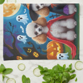 プードルドッグスパンプキンハロウィンおもしろい キッチンタオル (折り畳み)