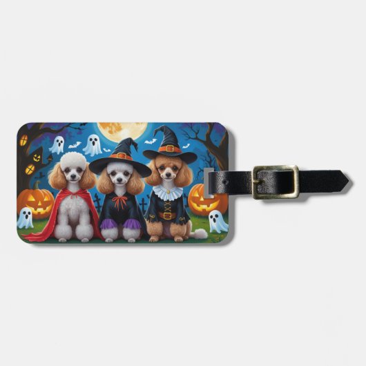 プードルドッグスパンプキンハロウィンおもしろい ラゲッジタグ (正面横)