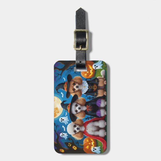 プードルドッグスパンプキンハロウィンおもしろい ラゲッジタグ (正面縦)