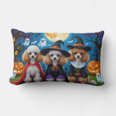 プードルドッグスパンプキンハロウィンおもしろい ランバークッション (正面)