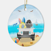 プードルドッグドライビングオンビーチ セラミックオーナメント (左)