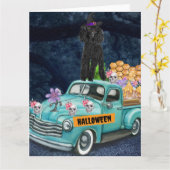 プードルドッグハロウィーントラック怖い夜 カード (黄色い花)