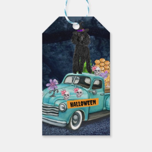 プードルドッグハロウィーントラック怖い夜 ギフトタグ (正面)