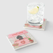 プードルドッグバレンタインデーキスをするス ストーンコースター (横)