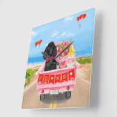 プードルドッグバレンタインデートラックハート スクエア壁時計 (傾斜)