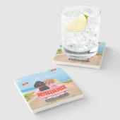 プードルドッグバレンタインデートラックハート ストーンコースター (横)