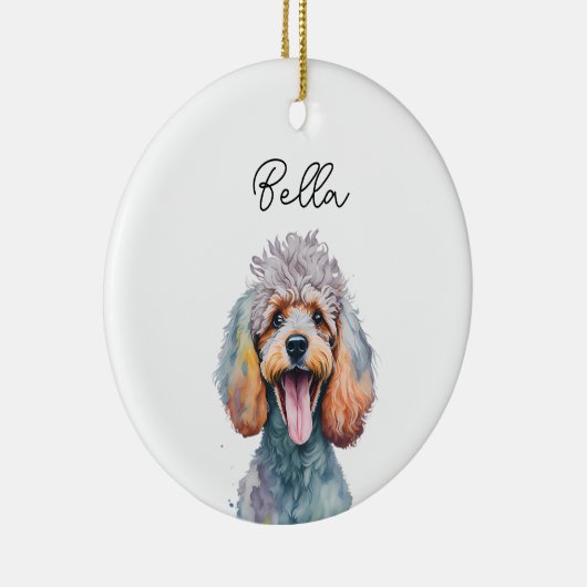 プードルドッグペット名前をカスタムするホリデークリスマス セラミックオーナメント (右)