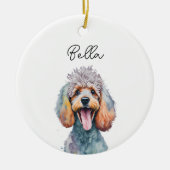 プードルドッグペット名前をカスタムするホリデークリスマス セラミックオーナメント (正面)
