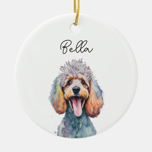 プードルドッグペット名前をカスタムするホリデークリスマス セラミックオーナメント (正面)