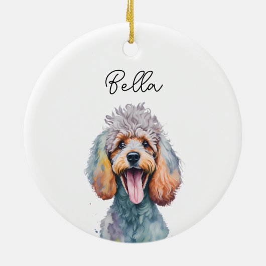 プードルドッグペット名前をカスタムするホリデークリスマス セラミックオーナメント (裏面)