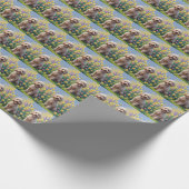 プードルドッグ絵を描春の花 ラッピングペーパー (角)