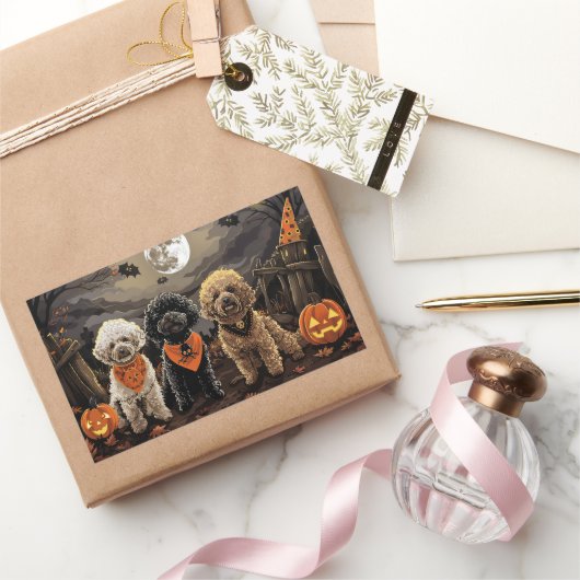 プードルハロウィン不気味 長方形シール (ギフト)