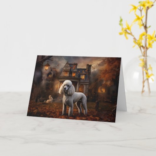 プードルハロウィーン怖い カード (黄色い花)