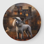 プードルハロウィーン怖い ラージ壁時計 (正面)