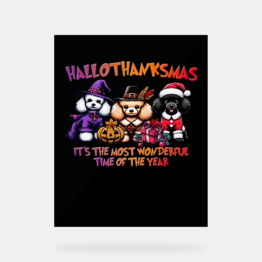 プードルハロウィーン感謝祭クラシッククリスマスT- アクリルサイン (正面)