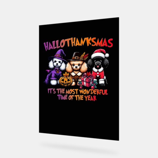 プードルハロウィーン感謝祭クラシッククリスマスT- アクリルサイン (傾斜)